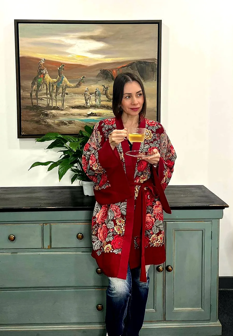 Kimono Robe Style Red Floral