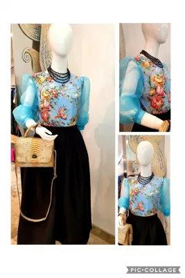 Blouse Silk with organza sleeves
