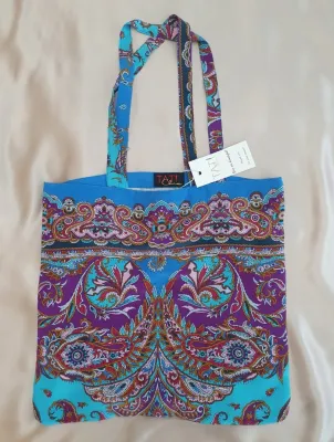 Tote Bag Dual Purpose Blue Paisley Print